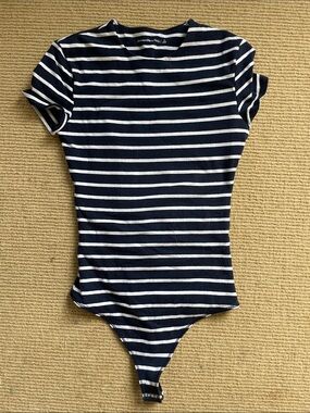 Abercrombie & Fitch Navy and White Striped Short Sleeve Bodysuit